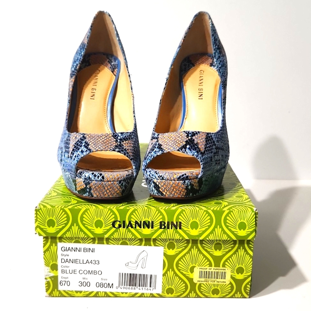 Gianni Bini Daniella Leather Snakeskin Platform Open Toe High Heel Size 8 EUC!! - Picture 12 of 16